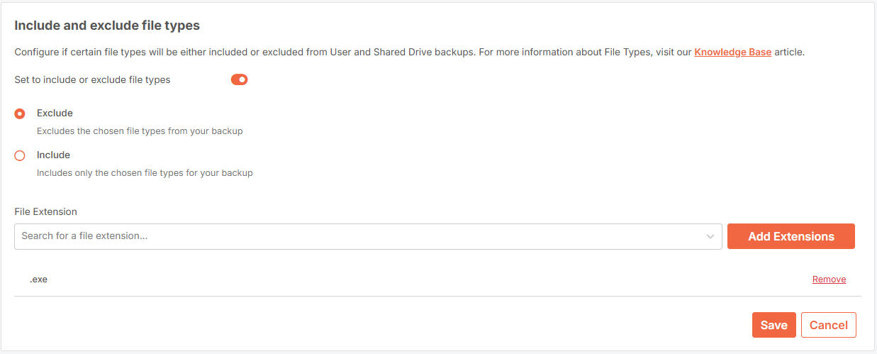 Include or exclude file types