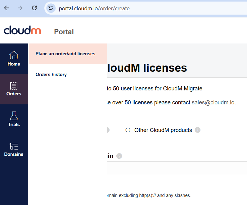 CloudM Portal Order Interface
