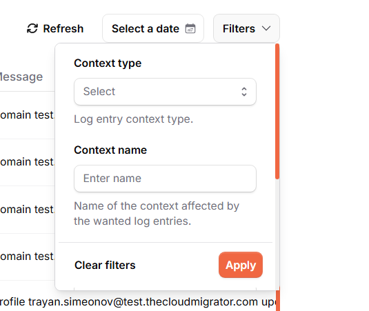 Log search filters