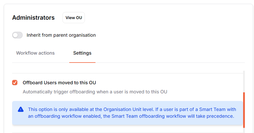 Automatically trigger offboarding on OU move setting