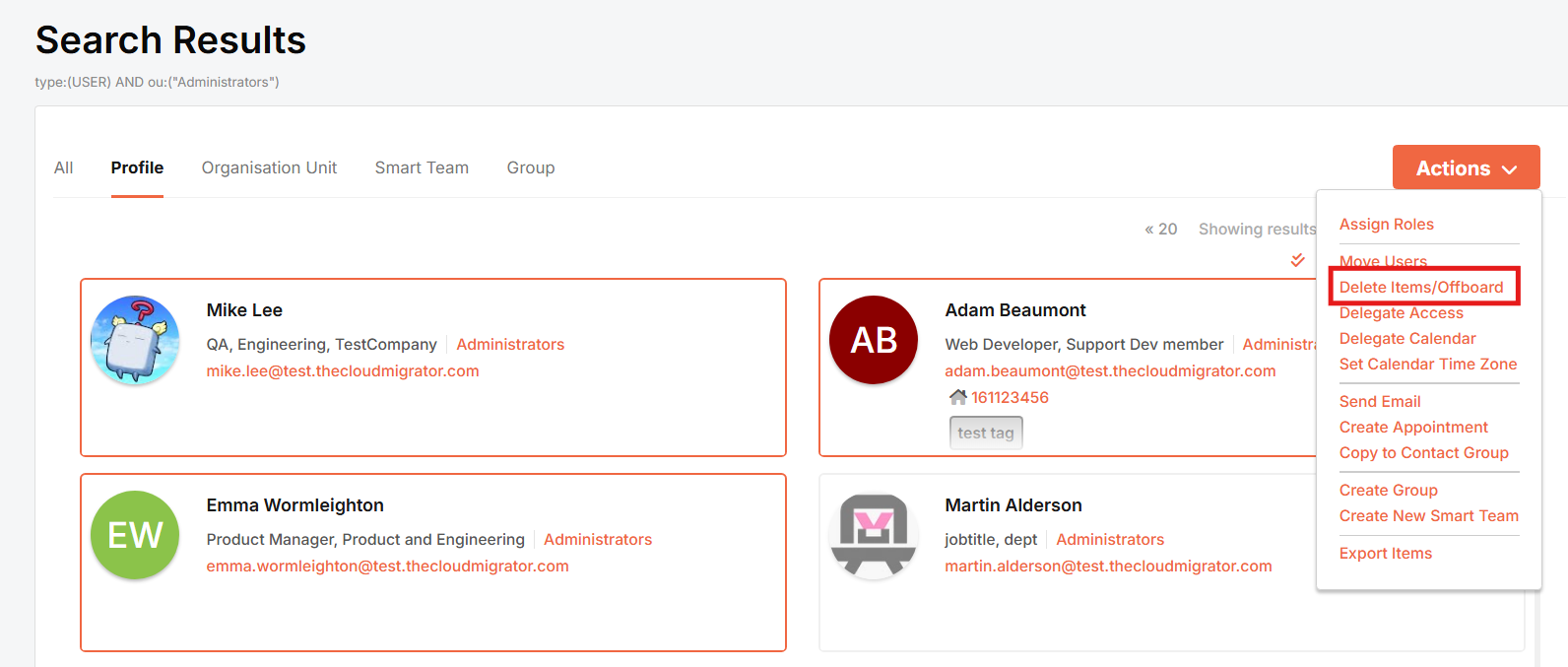 Bulk offboard via More actions menu