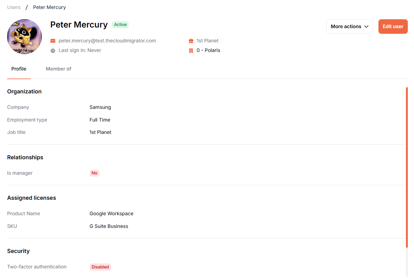 User profile page