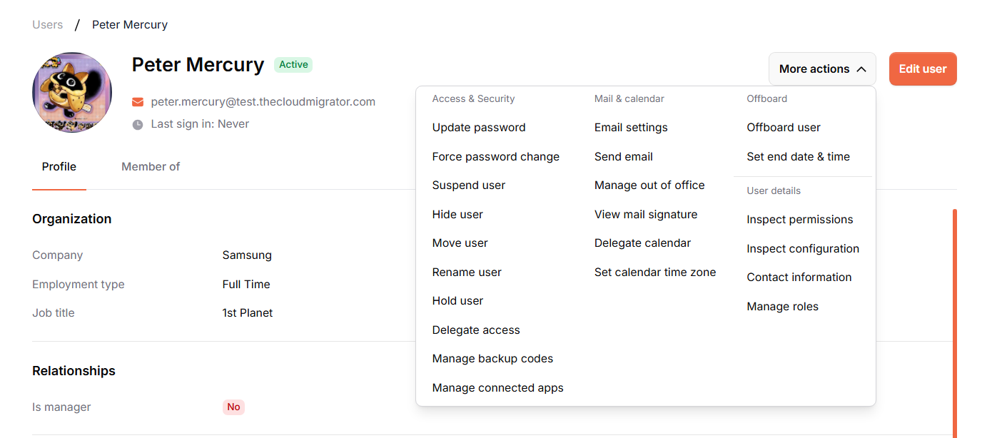 User actions