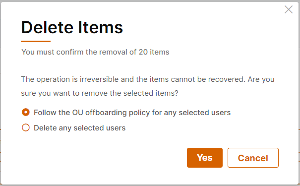 Delete or offboard confirmation