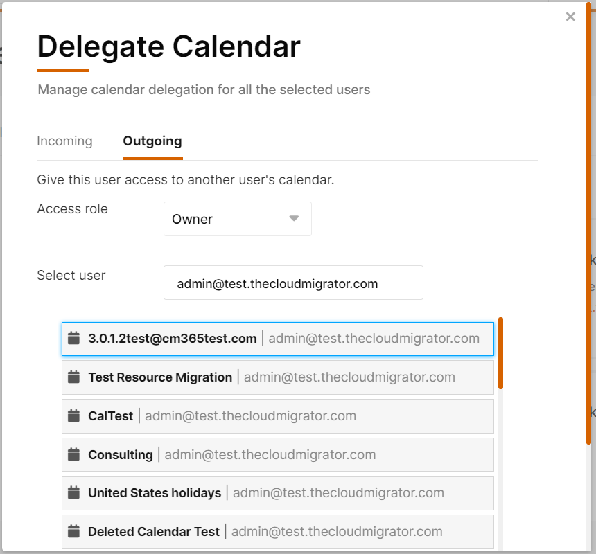 Delegate calendar outgoing